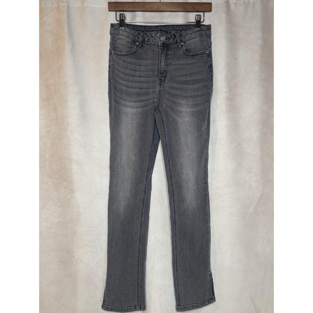 Lascana Gray Slim Straight Jeans Size 4 Stretch Denim Mid Rise Ankle Slit